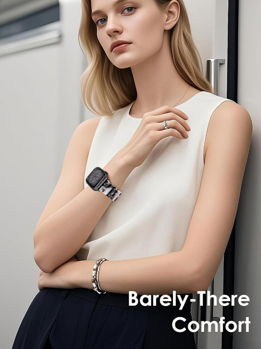 Women's Black Floral Featherlight Resin Apple Band Lightweight Wrist Watches - Picture 5 of 6